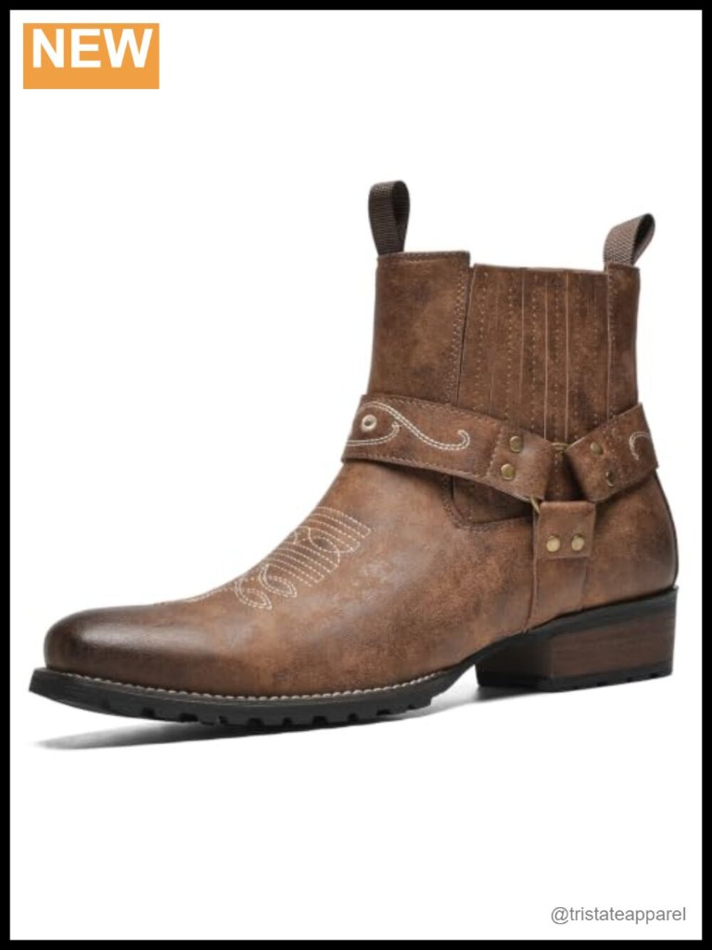 Faux Leather Western Cowboy Ankle Boots Square Toe Slip-On Comfort